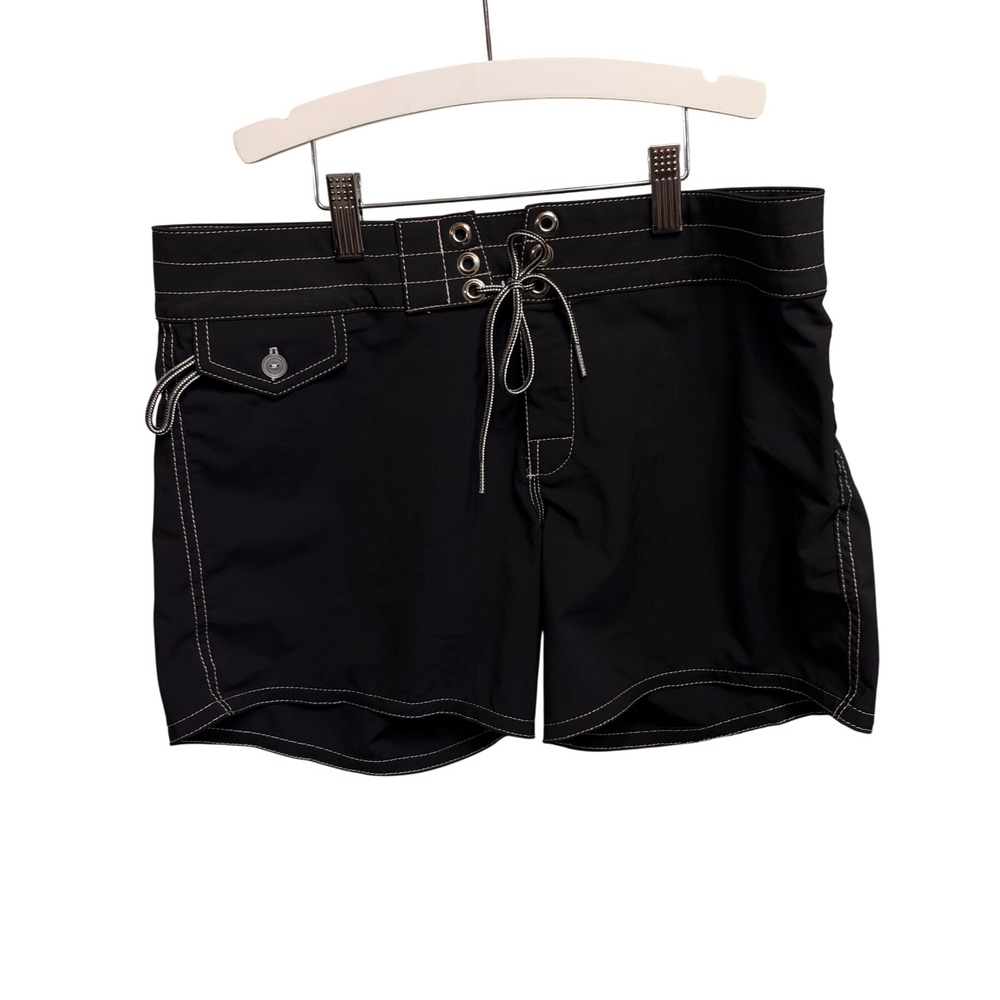 Birdwell Beach Britches Womens Black Board Shorts Contrast Stitch Size 6 USA